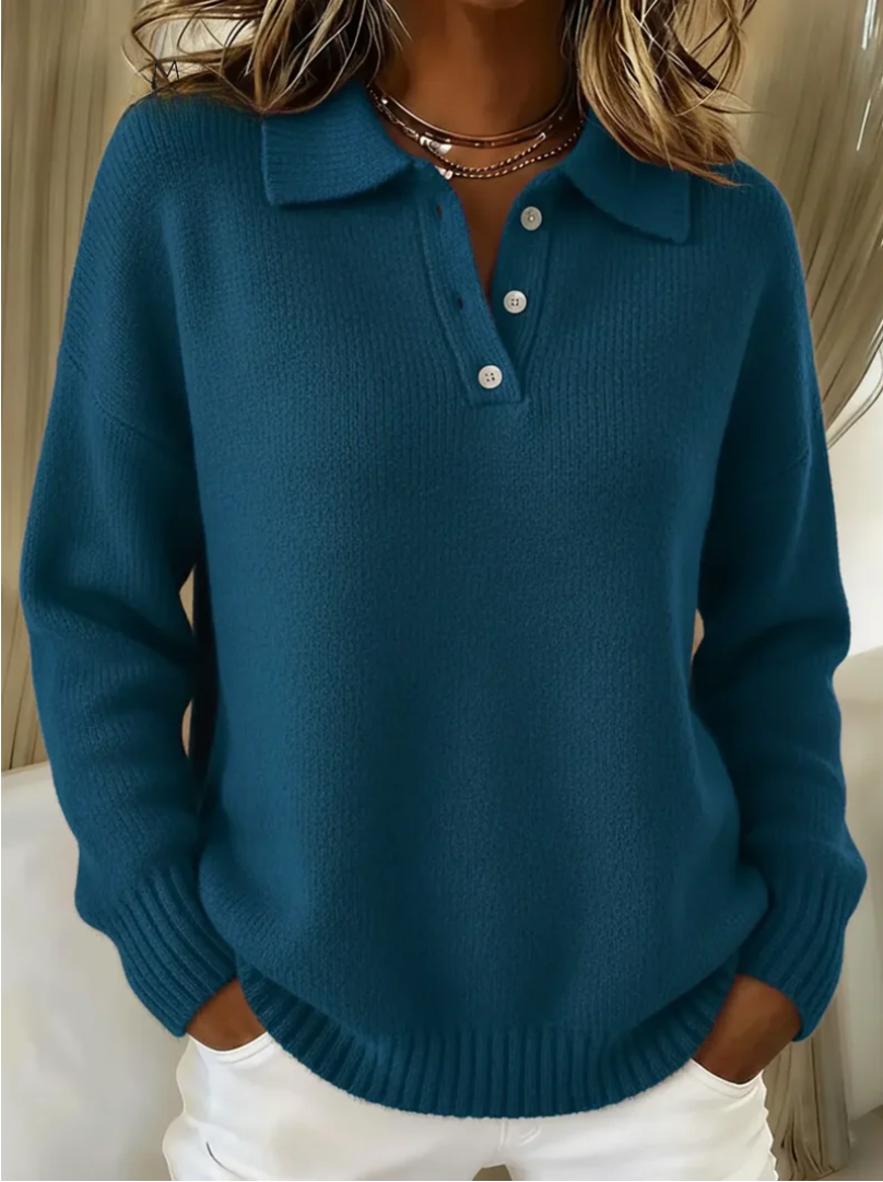 Elara | Soft Knit Polo Sweater