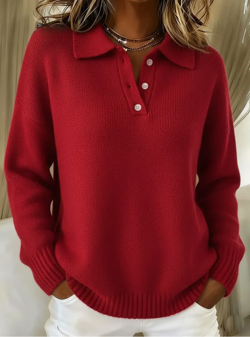 Elara | Soft Knit Polo Sweater