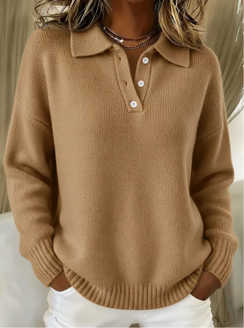 Elara | Soft Knit Polo Sweater