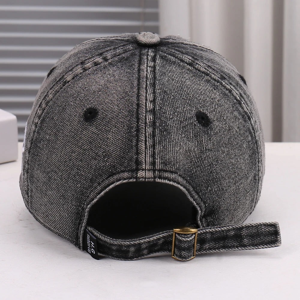 Never Give Up | Distressed Denim Cap