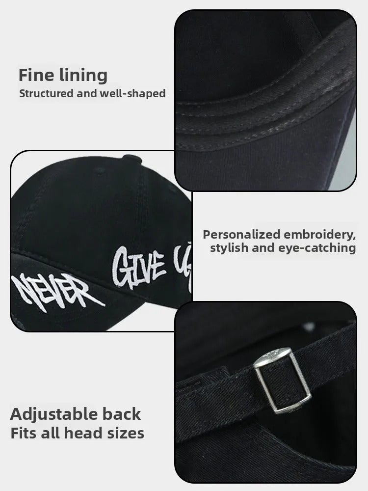 Never Give Up | Distressed Denim Cap